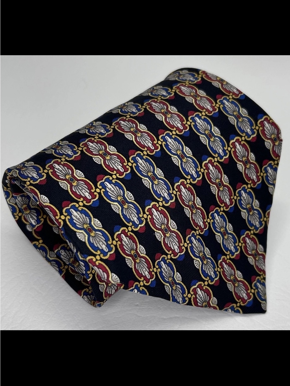 Christian Dior Cravates Silk Geometric Red,Blue,Black & Gold Vintage Tie 58"x4"
